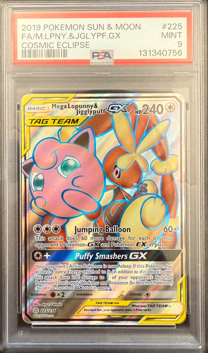 PSA 9 - Mega Lopunny & Jigglypuff GX CEC 225